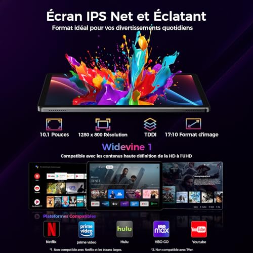 RebotAi 2026 Tablette 10 Pouces Android 16 avec Gemini AI, 16Go RAM + 64Go ROM + 1To TF, Widevine L1/WiFi 6/BT 5.2/5000mAh/Identification Faciale Tablette Tactile