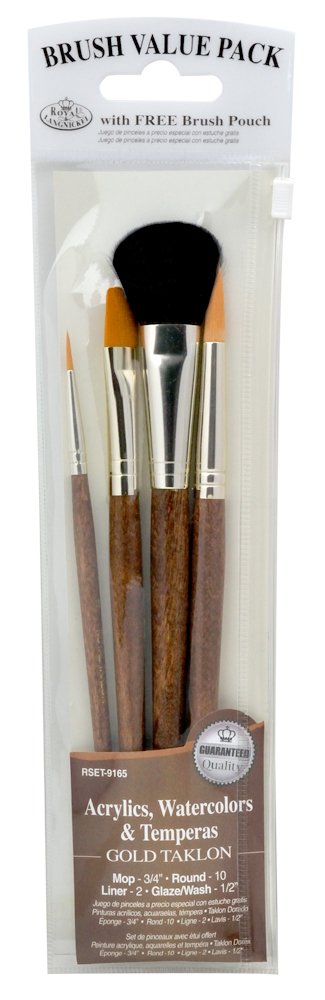 Royal and Langnickel Taklon Variety Brush Set with Mop - Gold (Pack of 4)
