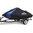 Avecrew Jet Ski Cover Waterproof - 250D Trailerable PWC Cover Fits Yamaha Seadoo Kawasaki Personal Lightweight Watercraft Boats with Two Air Vents| Length Range: 115'' to 120''