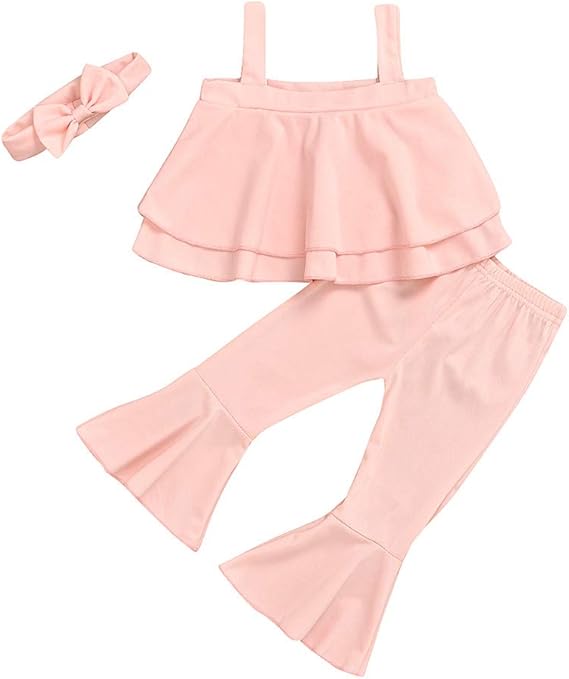 Amazon 子供服 女の子 90 Cousannory 子供服 セットアップ ベビー 女の子 キャミソール ロングパンツ 上下セット キッズ ノースリーブ トップス ズボン ヘアバンド 3点セット 赤ちゃん服 無地 ピンク 洋服 女児 韓国 春 夏 かわいい 誕生日 子供の日 プレゼント ピンク