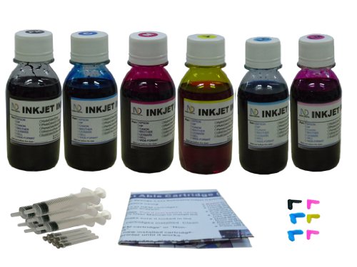 ND Brand Dinsink: 6x 100ml Canon CLI-8 Dye Ink Refill Kit, For PIXMA MP950 MP960 MP970 Pro9000 iP6600D iP6700D. Includes detail refill instruction and tools needed to refill.