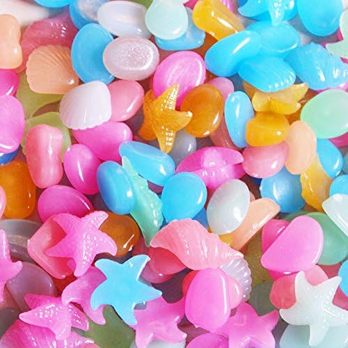 Fish Tank Glowing Pebble Stones, SpringSmart Assorte Big Decor Rocks Conch Shell Can Glow in Dark for Aquarium, Landscape, Garden, Home Decoration, Mix Color Resin Gravel