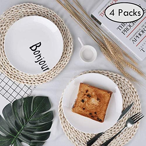 Juharfa Round Woven Placemats, Natural Corn Straw Weave Chargers Round Braided Rattan Tablemats, 11.8 inch, 4 Pcs