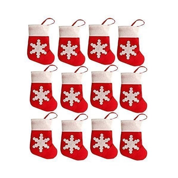 San Tokra 12Pcs Christmas Socks Decoration Snowflake Tableware Holders, Candy Pouch Bag Knife Spoon Fork Bag Mini…