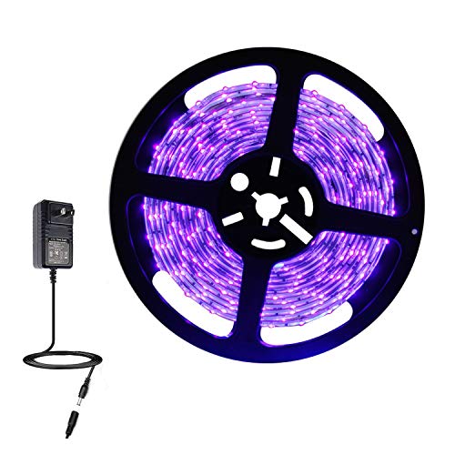 UV Strip Light Black Light, Escolite UV LED Strip Light Blacklight 16.4Ft/5M Flexible Waterproof IP65 with 12V 2A Power Supply