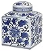 IMAX 89830 Tollmache Large Lidded Jar, Oriental Inspiration, Lidded Jar Mixed With Modern Technique, Floral Motif Pattern In Vibrant Blue And Crisp White, Handcrafted In Ceramic, Decorative Large Lidded Jar, 10