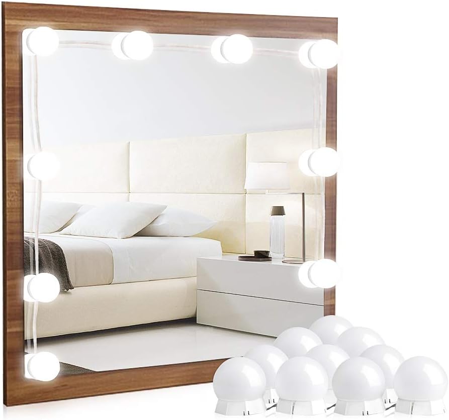 Vanity Lights for Mirror - DIY Hollywood Lighted Makeup Vanity Mirror with Dimmable Lights, Stick on LED Mirror Light Kit for Vanity Set, Plug in Vanity Mirror Lights with USB Power Supply, 10-Bulb