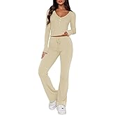 GUOLEZEEV 2 Piece Lounge Set Women Pj Set Y2k Fall Long Sleeve Shirt Pants Active Wear Sets Tracksuits
