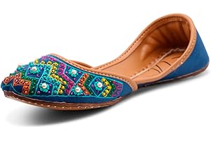 UJAALA Women's Slip On Traditional Handmade Khussa Bridal Mojari Punjabi Jutti Ethnic Ballet Flats