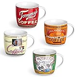 LIFVER Porcelain Coffee Mugs Set, Retro Nostalgic Mug for Housewarming Gift, 11 Ounces, Set of 4