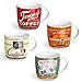 LIFVER Porcelain Coffee Mugs Set, Retro Nostalgic Mug for Housewarming Gift, 11 Ounces, Set of 4