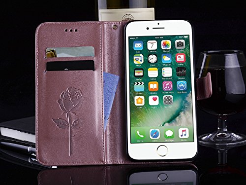 Scheam iPhone 7 Plus iPhone 8 Plus Wallet Leather Case Protective Durable Phone case Shell Folio flip Cell Phone Cover Bag Card Slots,Cash Pocket,Rose Gold