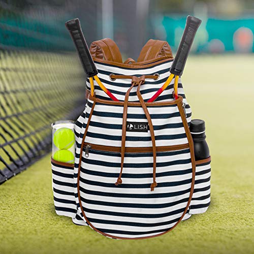image for LISH Down The Line Canvas Tennis Racket Backpack - Women's Striped Pri