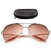 LotFancy Aviator Sunglasses for Women with Case, UV400 Protection, 61MM, Lightweight Eyewear for Driving Fishing Sports, Light Brown Gradient Lens, Gold Metal Frame