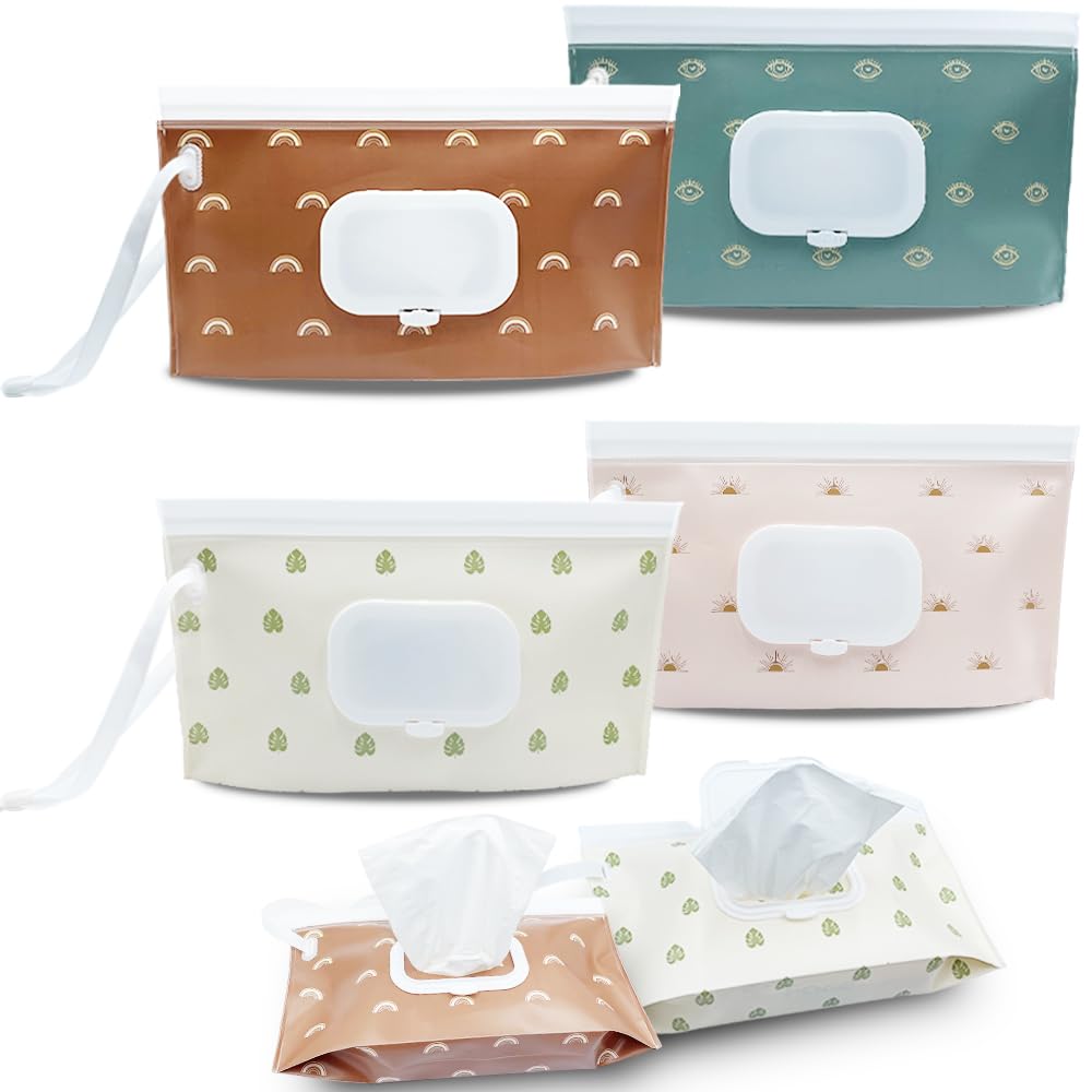 Photo 1 of 4 Pack Baby Wipes Dispenser [New Version-One Press Open],Portable Wipe Pouch,Refillable Wipe Holder, Baby Wipes Container Reusable Wet Wipes Bags Pouch for Travel