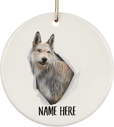 Amazon Com Lovesout Lindo Berger Picard Fawn Nombre Personalizado Arbol De Navidad Ornamento Circulo Ceramico Home Kitchen