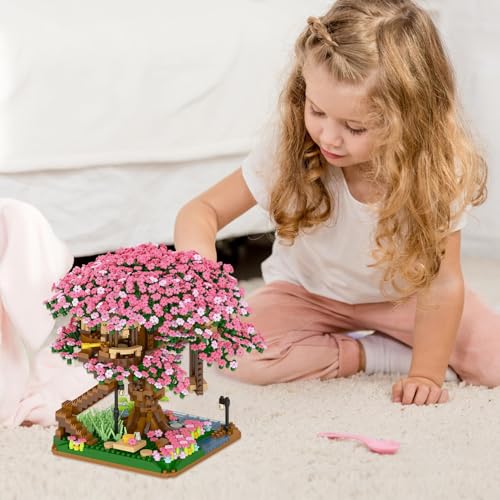 Uniiking® Cherry Blossom Tree Building Set, (2008pcs) Flowers Bonsai Mini Blocks Kit for Adult, Japanese Sakura-Tree House Building Blocks Set, Gift Ideas for Girls 8+