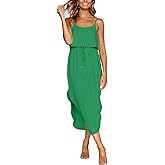 NERLEROLIAN Women's Adjustable Strappy Split Summer Beach Casual Midi Dress