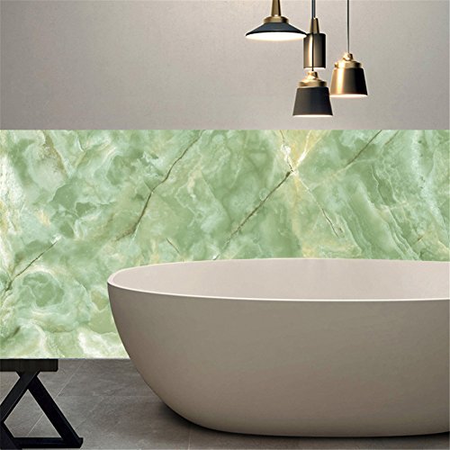 GanDecor Green Faux Marble Wall Sticker Art Decor Self Adhesive Furniture Refurbished Home Decorative Roll Removable 60x180cm/23.62x70.87 - Thumbnail 2