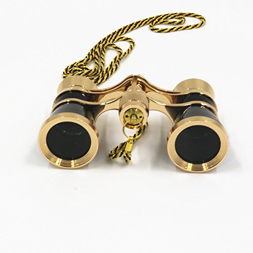 Opera Glasses Compact Binoculars for Theater Horse Racing Classical Lady Gift 3X25 Black with Gold Chain