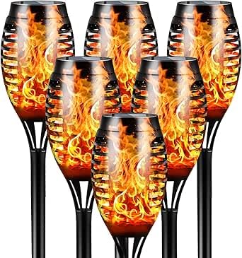 6 Pack Solar Flickering Flame Lights, Waterproof Solar Torch Lights for Outdoor Garden, Patio, Pathway, Yard & Driveway, Decorative Dancing Flame Effect Lights for Year-Round Use