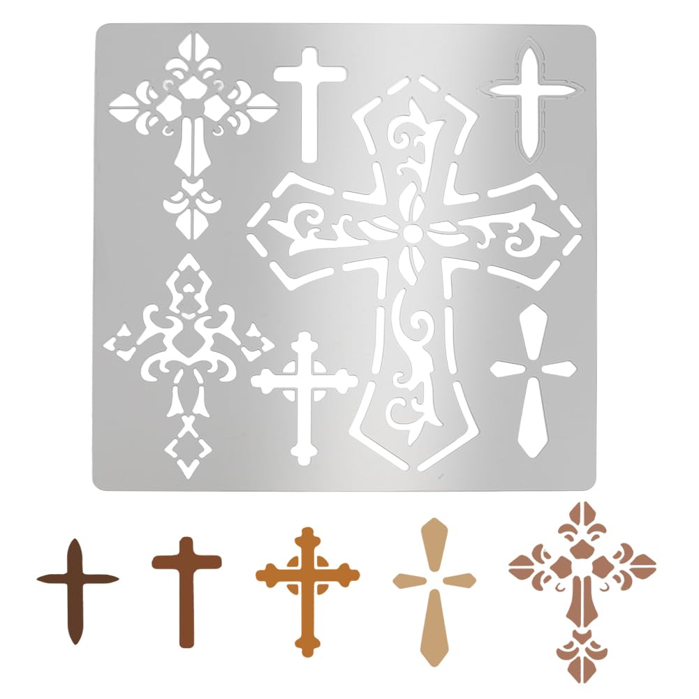 INFUNLY Cross Metal Stencil for Painting Cross Drawing Stencils 6.15" Reusable Stainless Steel Templates for Painting on Wood Wall Home Decor Easter St. Patrick's Day Greeting Card