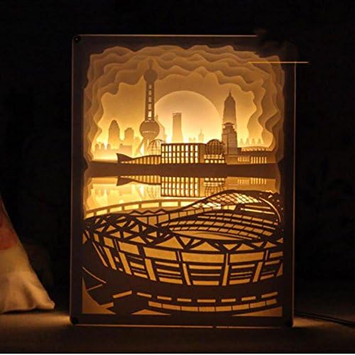 DENGS Paper Carved Lights Architectural Pattern Bedside Decoration Table Lamp 3D Memorial Gift 21 * 16 * 4.5cm