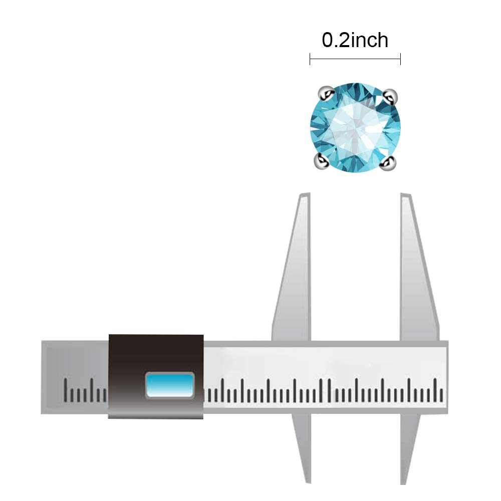 UHIBROS Sterling Silver Birthstone Stud Earrings Round Cubic Zirconia Diamond March Gifts