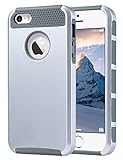 iPhone SE Case for boys girls, iPhone 5S Case, iPhone 5 Case, ULAK Slim Fit Protection Case Shockproof Hard Rugged Ultra Protective Back Rubber Cover with Dual Layer Impact Protection(Silver+Gray)