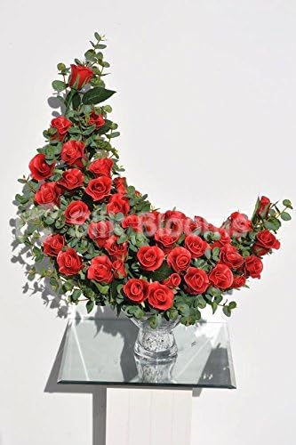 Breathtaking Artificial Red Rose and Eucalyptus Moon Shaped Table Display