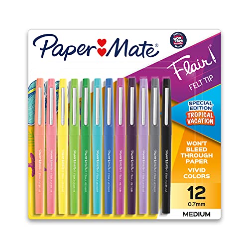 Paper Mate Flair Felt Tip Pens, Medium Point (0.7mm), Tropical & Classic Colors…
