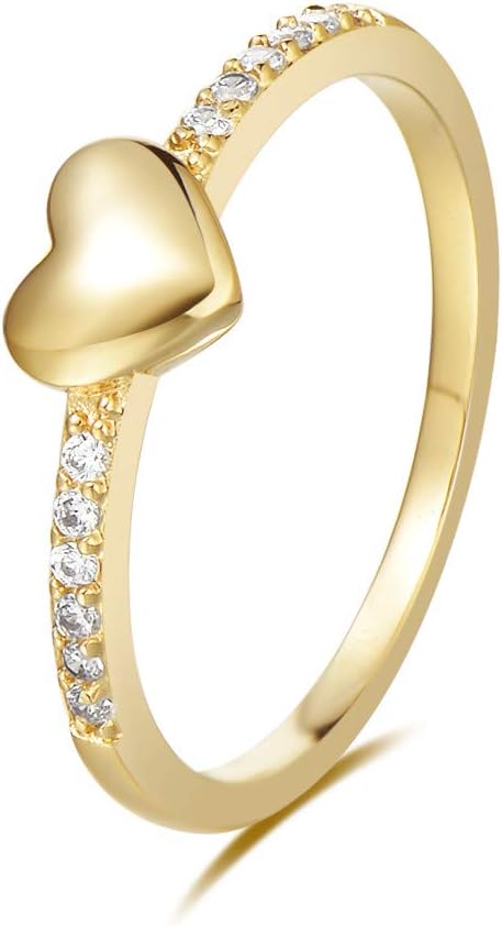 AGVANA Gold Love Heart Ring for Mom Grandma Yellow Gold Filled Cubic Zirconia CZ Ring Fashion Jewelry for Women, Size 6 7 8