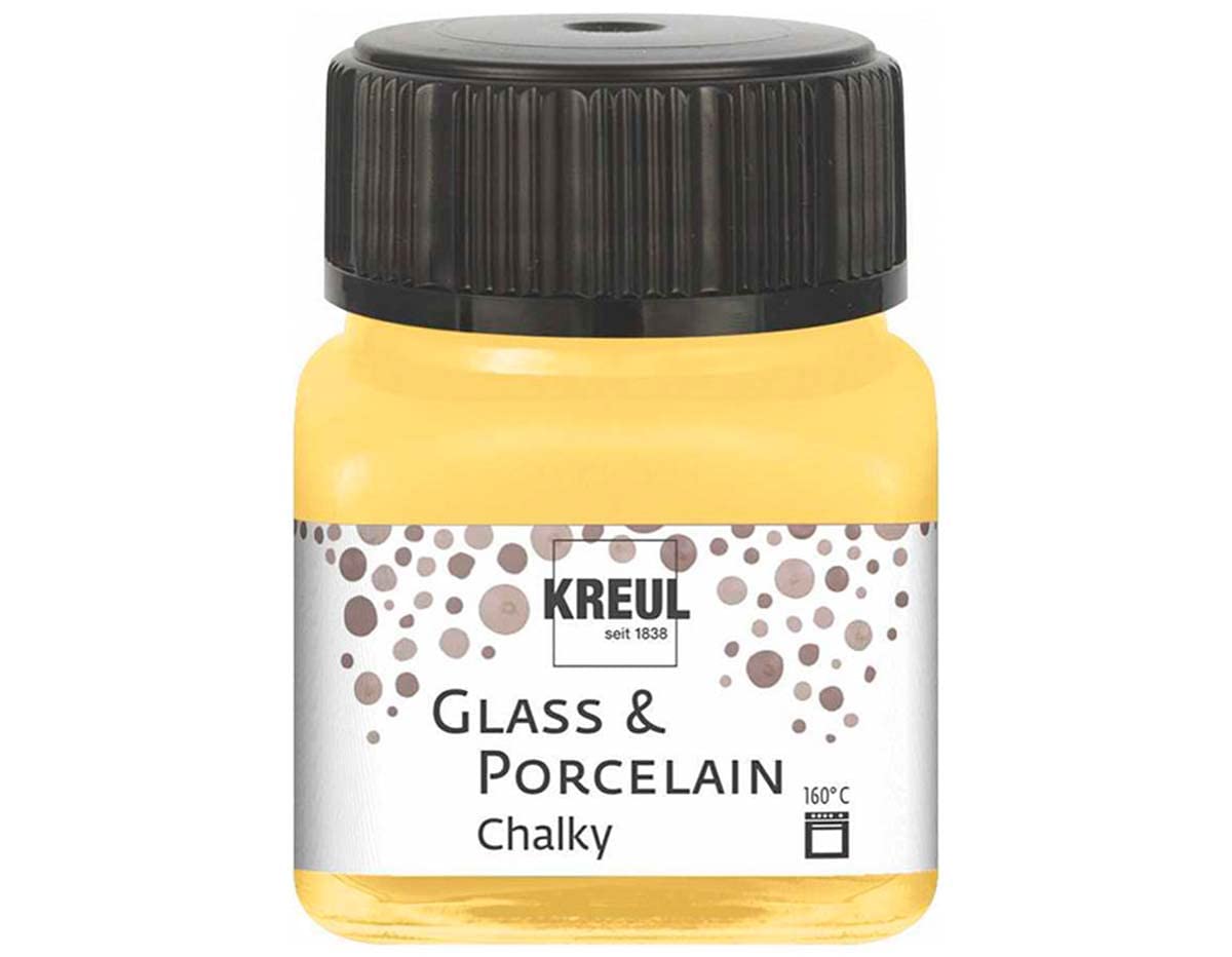 Kreul 16632 - Glass & Porcelain Chalky Yellow Saffron, 20 ml Glass, Soft, Matte Glass and Porcelain Paint, Water-Based, Quick-Drying, Opaque