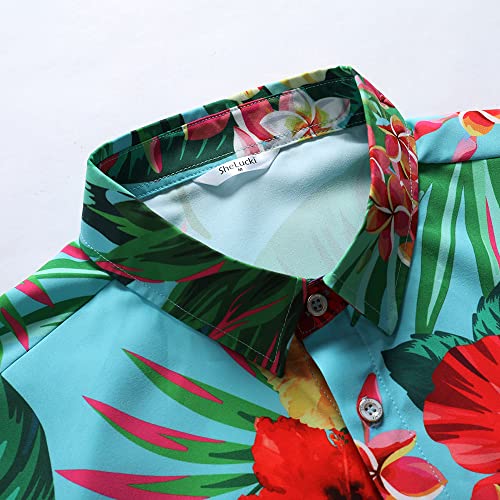 SheLucki Hawaiian Shirt for Men, Unisex Summer Beach Casual Short Sleeve Button Down Shirts, Printed Palmshadow Clothing Pineapple Light Blue S