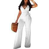 MESLIMA Women's Summer Sleeveless Short Romper Sexy Strap V Neck Wrap Front Tie Casual One Piece Jumpsuit