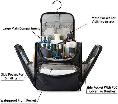 Toiletry Bag, BAGSMART Hanging Leather Toiletry Kit Large Women Mens Travel Organizer Water-resistant for Full Sized Container, Toiletries, Brushes Shaving(Black) 2 Toiletry Bag, BAGSMART Hanging Leather Toiletry Kit Large Women Mens Travel Organizer Water-resistant for Full Sized Container, Toiletries, Brushes Shaving(Black)