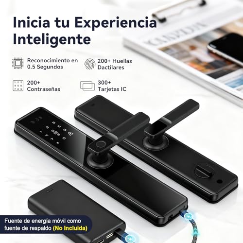 LOKOOY Cerradura Inteligente Q6 WIFI, Alarma Anti-forzamiento, SIN NECESIDAD DE PUERTA DE ENLACE, 6 Métodos de Apertura, TTLOCK WIFI App/App Bluetooth/Huella Digital/Tarjeta IC/Contraseña/Llave Física