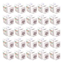 Cable Matters 25-Pack Cat6 RJ45 Keystone Jack in White and Keystone Punch-Down Stand