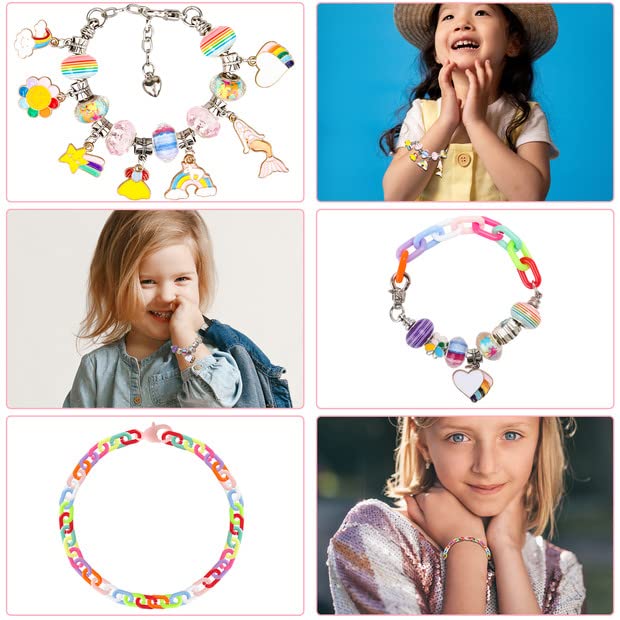 UUEMB Girls Charm Bracelet Making Kit, Jewellery Making Kit for Kids, Gifts for 5-12 Year Christmas Girls Teen Kids, Charm Jewellery Children Birthday