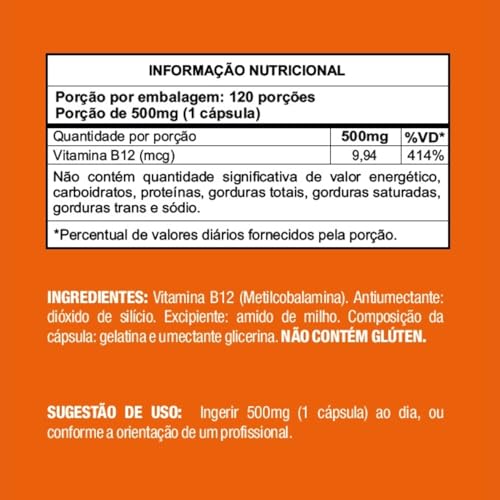Vitamina b12 metilcobalamina 413% VD 9,9 mcg 120 capsulas Zuchetti nutrition uso 4 meses