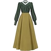NSPSTT 1800s Victorian Dress Women Edwardian Costume Vintage Puff Sleeve Dress Brown Maxi Skirt,Size M