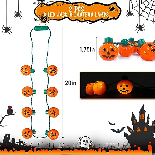 Shindel 2PCS Halloween Light Up Necklaces, Light Up Pumpkin Necklace Halloween LED Necklace for Kids Adults Halloween Party Favors Trick or Treat