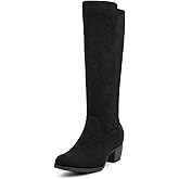 VJH confort Women's Knee High Boots, Round Toe Low Heel Stretchy Comfy Wide Calf Tall Riding Boot