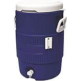 Heavy Duty Water Beverage Cooler Dispenser, Orange, Polyethylene, 5 Gallon, Insulated Container with Spigot, Side Handles (Blue)