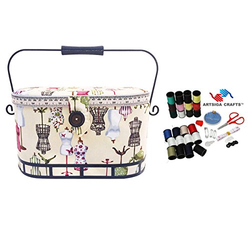 Dritz Sewing Basket Large Oval Metal Handle (12