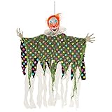 Halloween Haunters Animated Hanging Scary Circus Clown Prop Decoration - Spooky Blue, Green, Red Flashing LED Eyes & Collar - Battery Operated