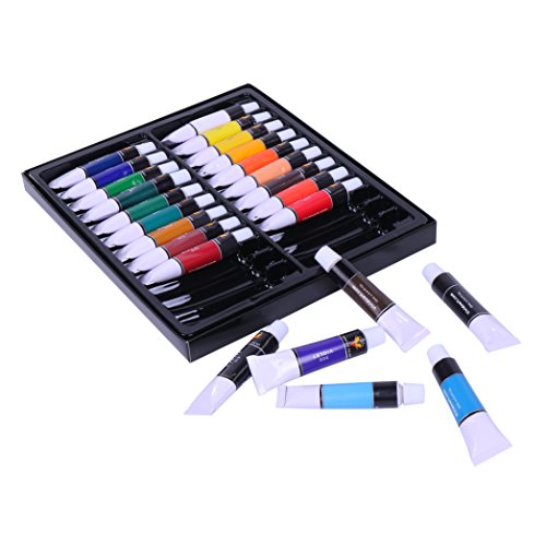Acrylic Paint Set 24 Colors Bonus 10 Acrylic Paint Brushes Included