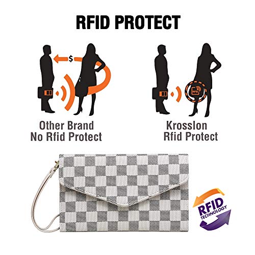 Krosslon Rfid Passport Holder Wristlet Travel Wallet Trifold Documents Organizer Slim Purse, Fit US UK CA Passport Cover Best Traveling Accessories for Women, White Checker(14#) - Thumbnail 3