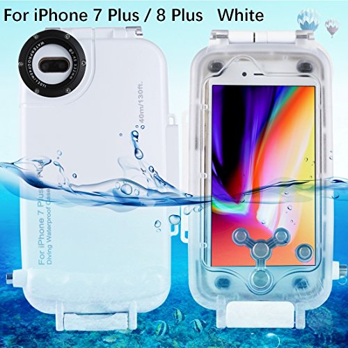 HAWEEL iPhone 7 Plus/ 8 Plus Underwater Housing Professional [40m/130ft] Diving Case for Diving Surfing Swimming Snorkeling Photo Video with Lanyard(iPhone 7 Plus/ 8 Plus, White)