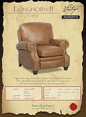 BarcaLounger Longhorn II Leather Recliner Chaps Saddle Top Grain